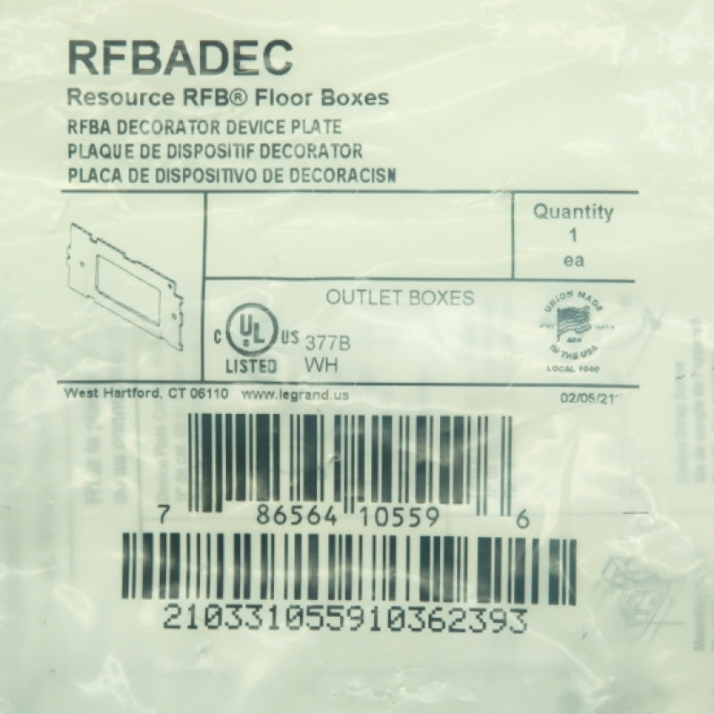 Legrand Wiremold RFBADEC RFBA Decorator Device Plate