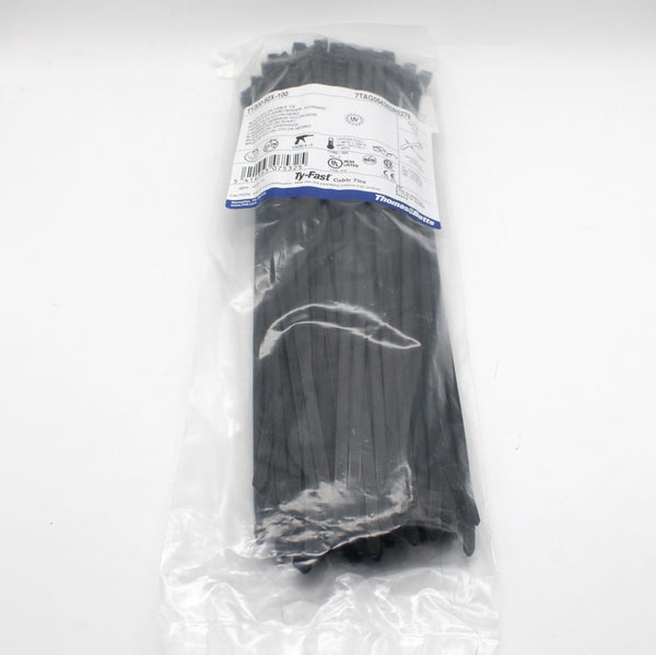 100 Pack of Thomas & Betts TY300-50X-100 50lb 12" UV Black Nylon Cable Ties