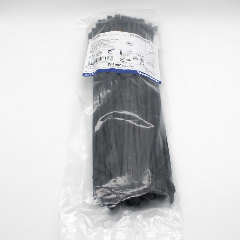 100 Pack of Thomas & Betts TY300-50X-100 50lb 12" UV Black Nylon Cable Ties