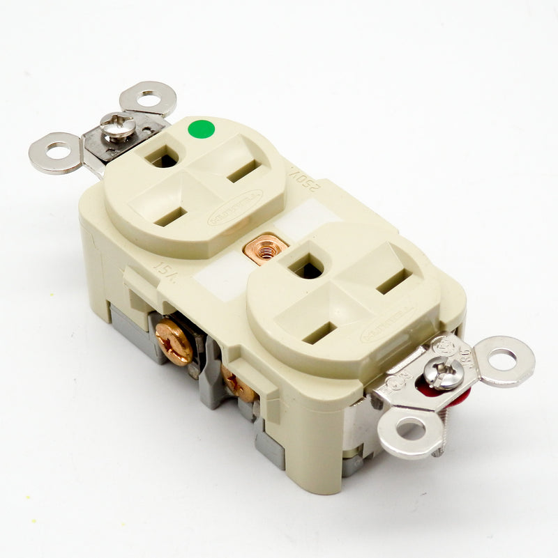 Hubbell HBL8600I 15A 250V 6-15R Hospital Grade Ivory Duplex Receptacle