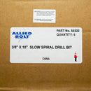 6 Pack of Allen Bolt 50322 3/8" X 18" Slow Spiral Drill Bits
