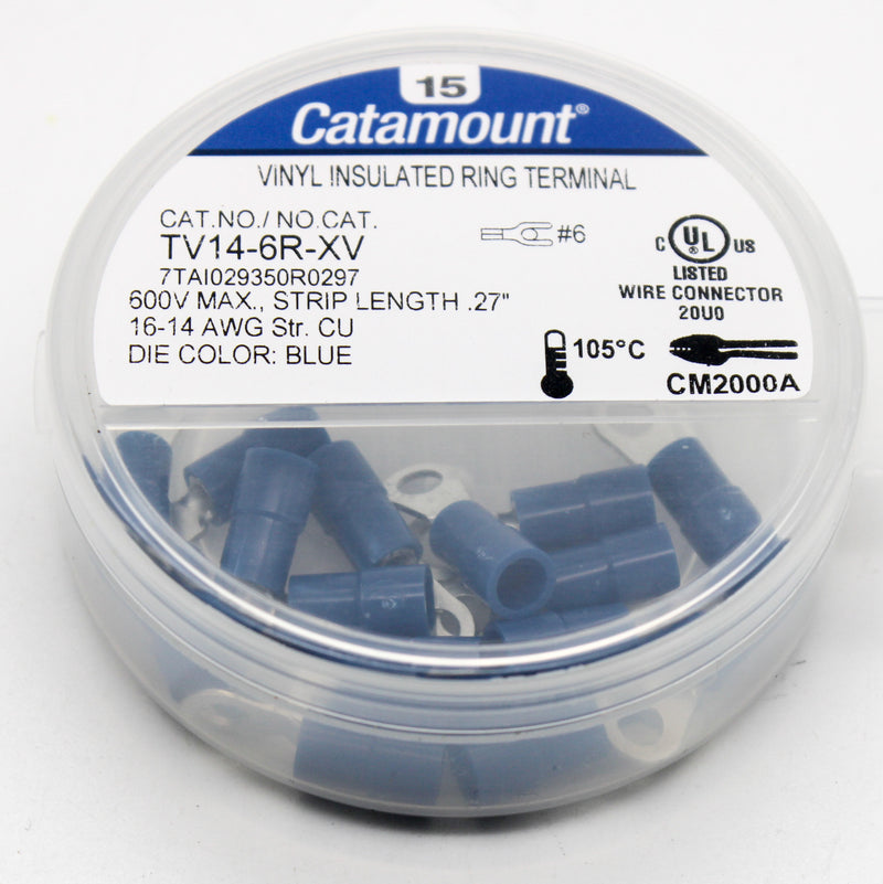 Pack of 15 Sta-Kon by ABB   16-14AWG Blue Canister Ring Terminal