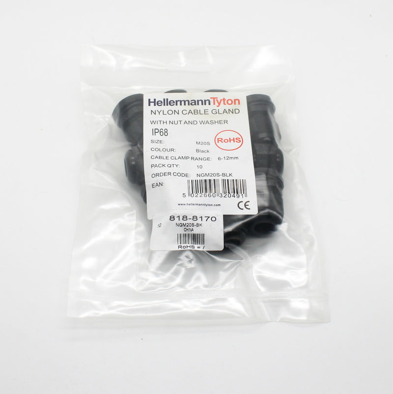 10 Pack of HellermannTyton NGM20S-BLK 6-12mm Nylon Cable Gland With Locknut
