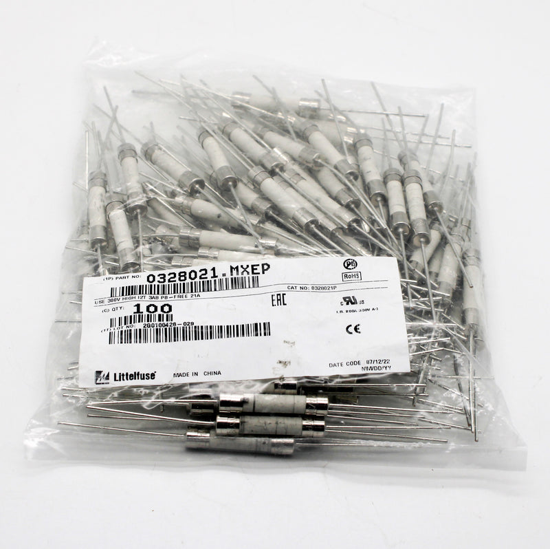 100 Pack of Littelfuse 0328021.MXEP 300V High 21A Fuses