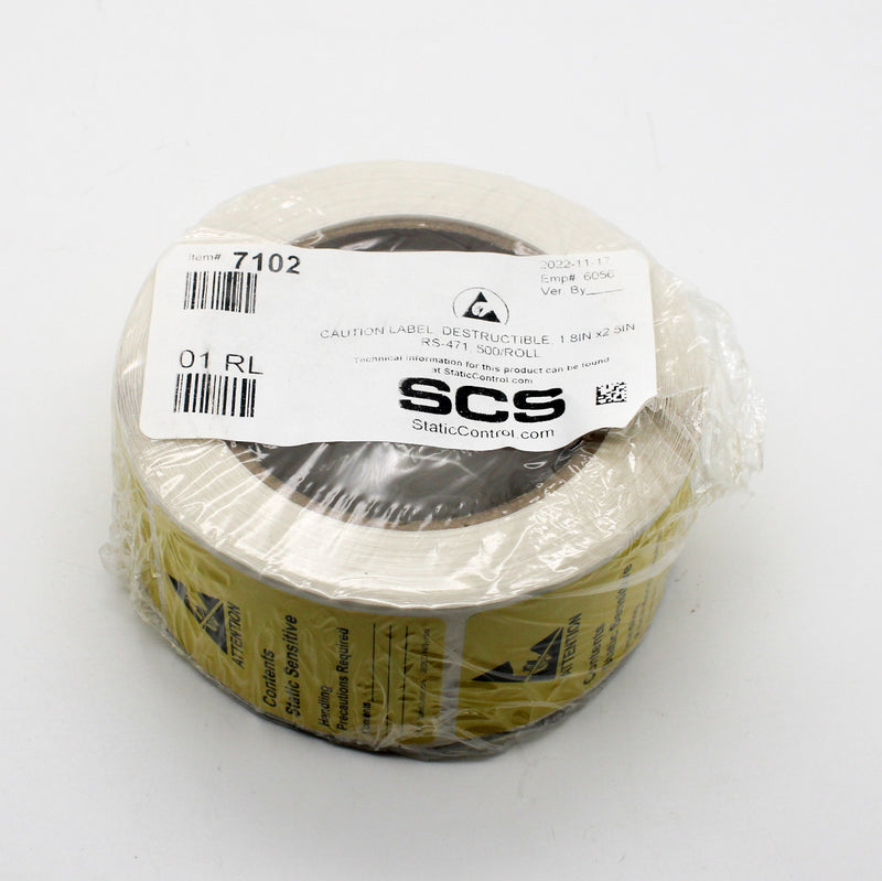 SCS 7102 Destructible Yellow with Black Type Room to Write Static Label Roll