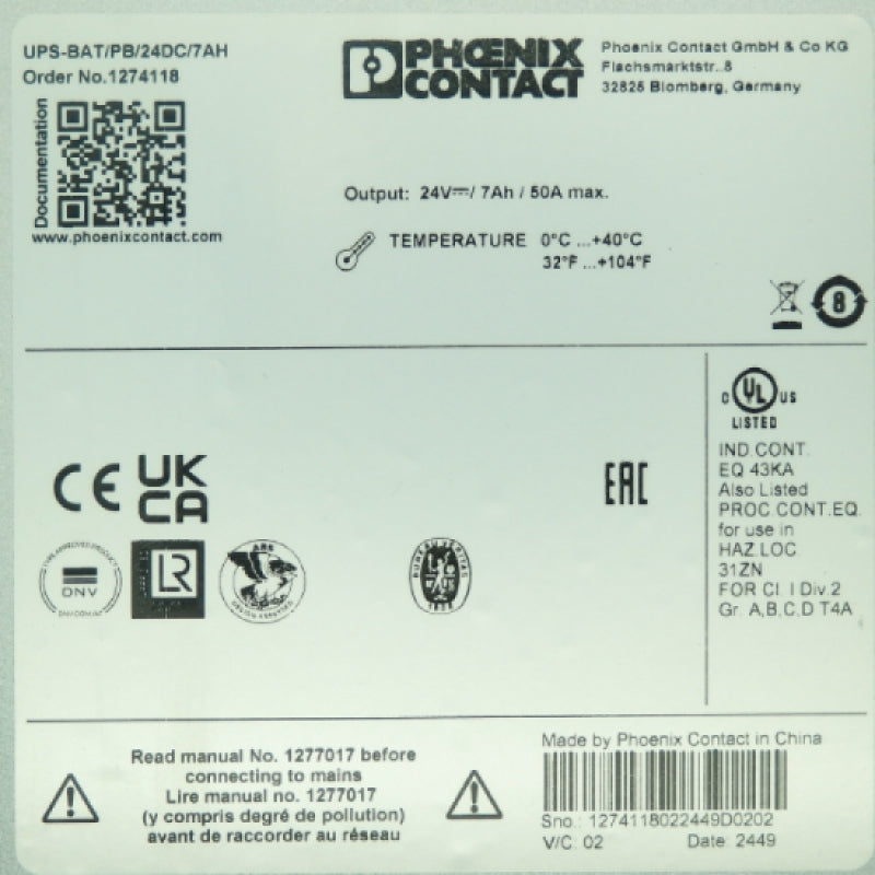 Phoenix Contact 1274118 UPS-BAT/PB/24DC/7AH 24VDC Replacement UPS Battery