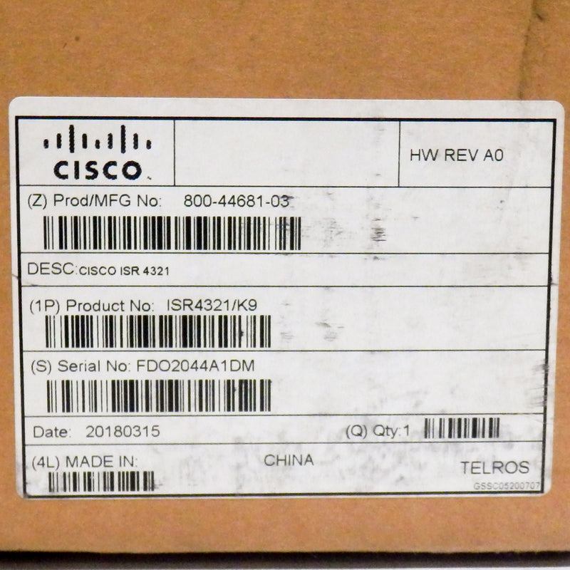 Cisco 800-44681-03 ISR4321/K9 Integrated Service Router