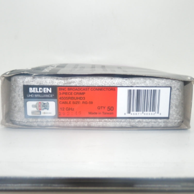 Box of 50 Belden 4505RBUHD3 12 GHz 3-Piece B50 BNC Crimp Connector