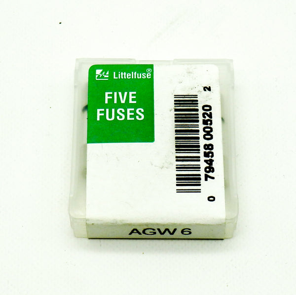 5 Pack of Eaton Electronics AGW-6 Buss Small Dimension Fast Acting Fuse Cartridge