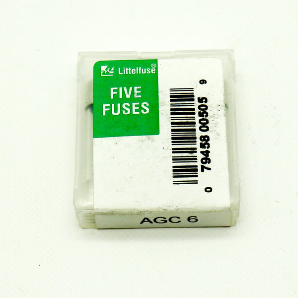 5 Pack of Littelfuse AGC6 3AG 250V 6A Time Delay Glass Fuse Cartridge