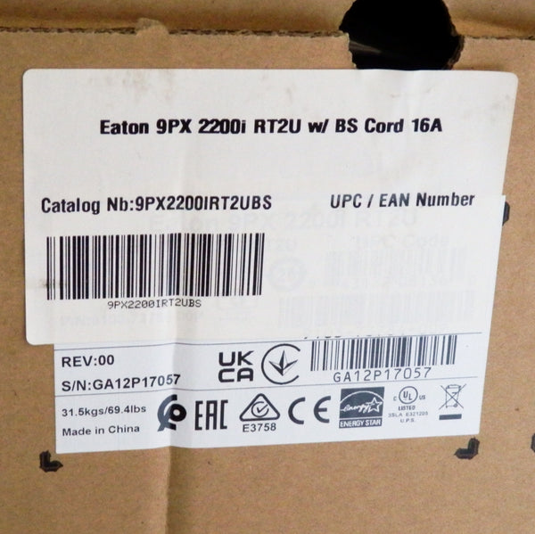 Eaton 9PX2200IRT2UBS 9PX 2200i RT2U w/ BS Cord 16A UPS