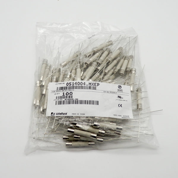 100 Pack of Littelfuse Inc. 0514004.MXEP 4A 500V Ceramic Fuse Cartridge