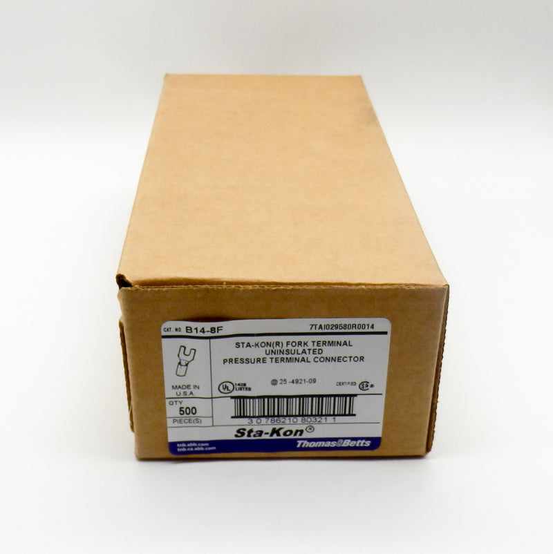500 Pack of Sta-Kon by ABB B14-BF .93"L-.50"W 1/4" Hole 14-18AWG Ring Terminal
