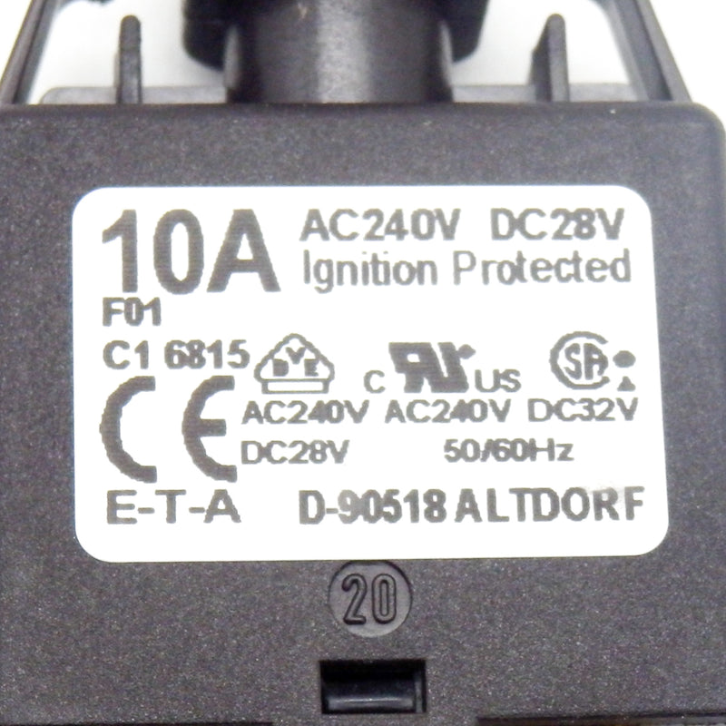 E T A Schutzschalter Circuit Breaker 1658 G21 02 P10 25A 240VAC 28VDC 25A #B3 E T A Schutzschalter Circuit Breaker 1658 G21 02 P10 25A 240VAC 28VDC 25A #B3