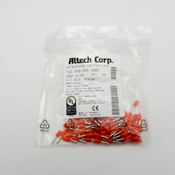 100 Pack of Altech Corp 2397.0/100 20AWG Orange Single Wire Ferrule Connector