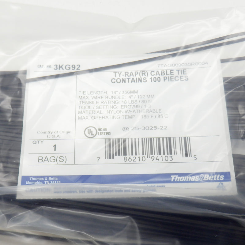 Colliers De Serrage Thomas & Betts TY5232MX - Lot De 100, 8 Pouces, Résistance 18 Lb, Noir UV