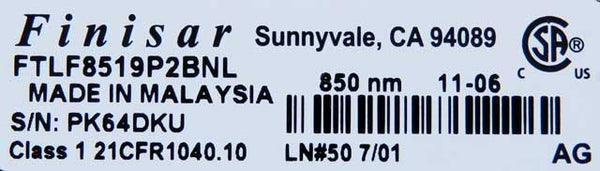 Finisar 2.125Gbps 1000Base-SX Multi-Mode 850nm SFP Transceiver FTLF8519P2BNL