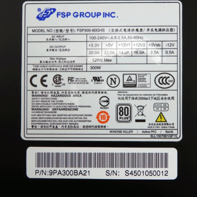 FSP Group FSP300-60GHS 300W SFX12V PFC Power Supply - No ATX 20/24 Pin
