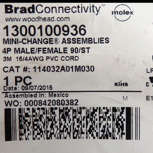 Molex 3M 4P Male / Female 90/ST 16/4AWG PVC Cord 1300100936