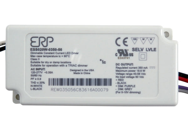 ERP 19.6W AC-DC Dimmable Constant Current LED Driver ESS020W-0350-56