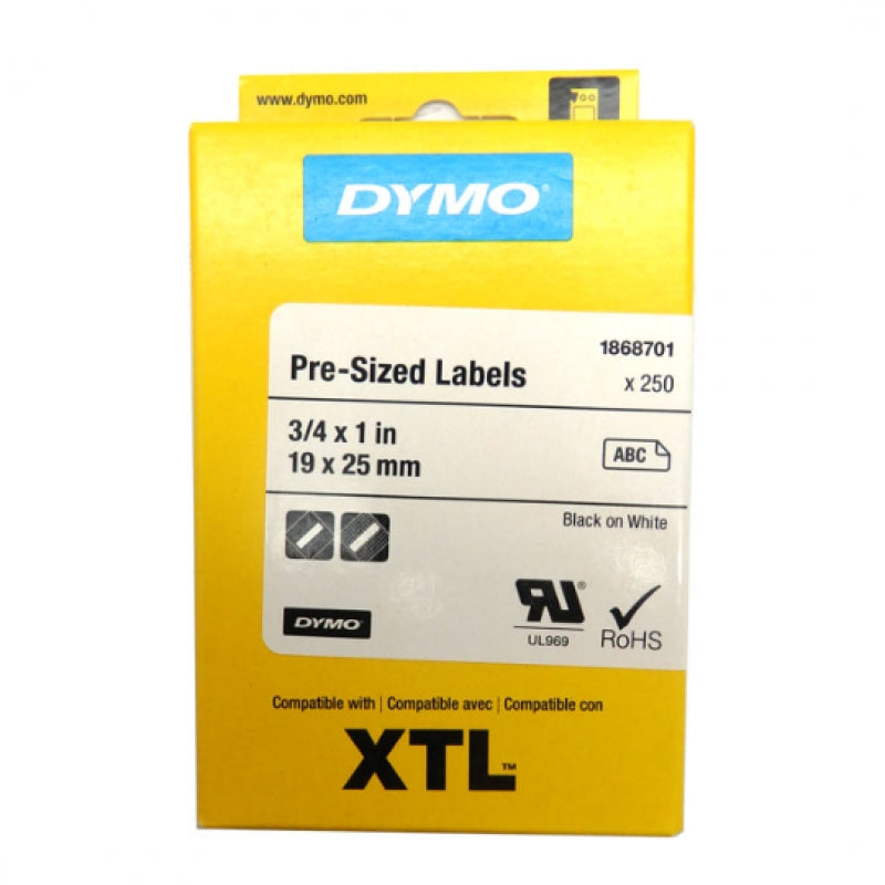 Dymo XTL 3/4" x 1" Pre-Sized Black on White Labels 1868701
