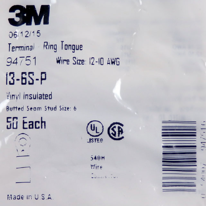 50 Pack of 3M 13-6S-P 94751 Vinyl Insulated 12-10 AWG