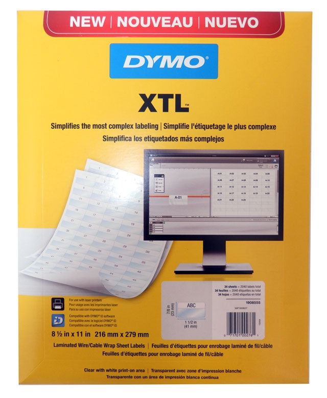Dymo XTL 1-1/2"x7/8" Laminated Wire/Cable Wrap Sheet Labels 2040-Labels 1908555
