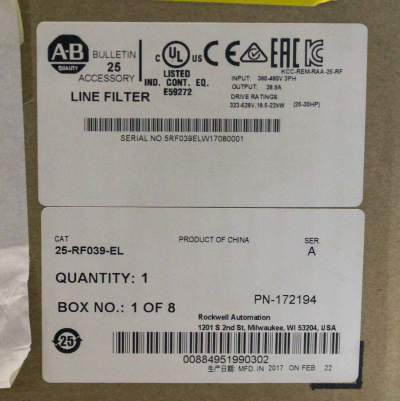 Allen Bradley 25-RF039-EL Line Filter Kit 3-Phase 18.5-22kW 323-528V