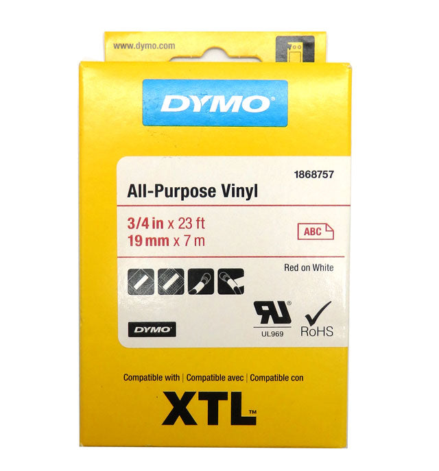 10 Pack of Dymo XTL 3/4" All-Purpose Vinyl Red On White Labels 1868757