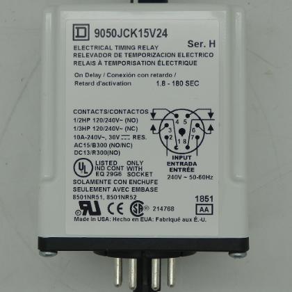 Square D Type 9050 240VAC 10AA JCK Series Electrical Timing Relay 9050JCK15V24