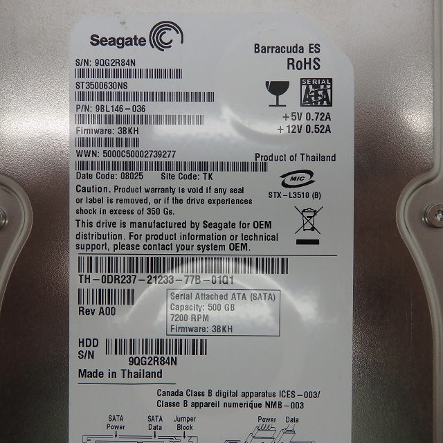 Seagate 500GB 7.2K SATA 3.5" Hard Drive ST3500630NS Dell DR237