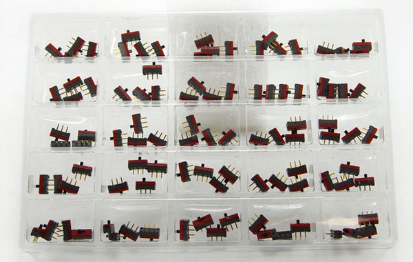 100 Pack of NKK Slide Switches ON-ON .1A TOP ACTUR .1"x.1" PC Spacing  SS12SDP4