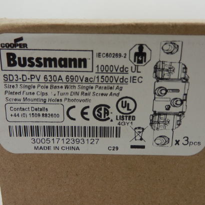 Cooper Bussmann Rail Mount Fuse Holder For NH3 Fuse SD3-D-PV 630A