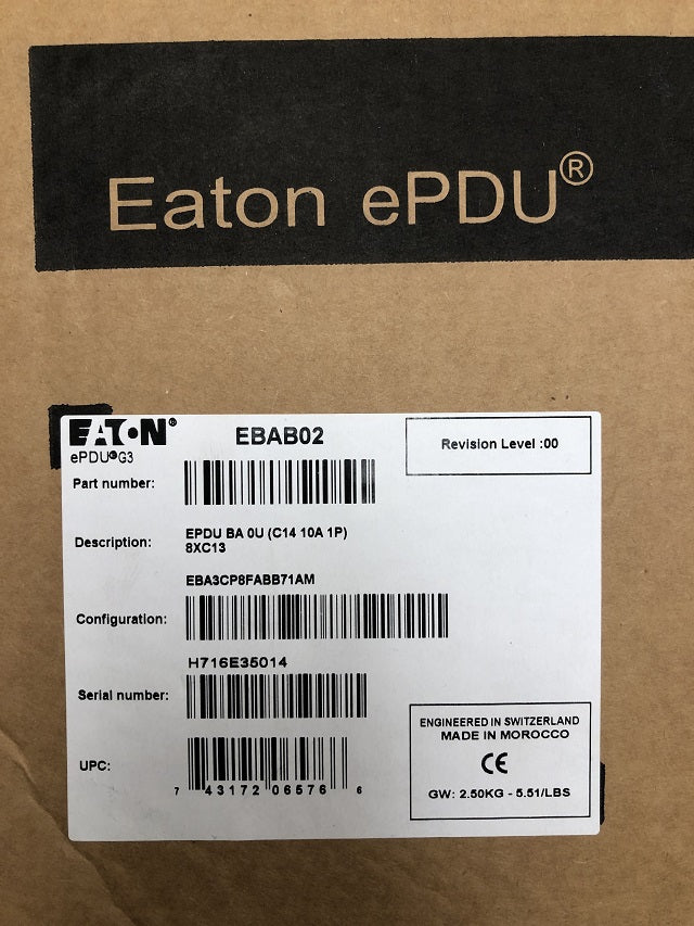 Eaton ePDU C14 10A 1P 8-Outlet Rack Mount Power Distribution Unit EBAB02