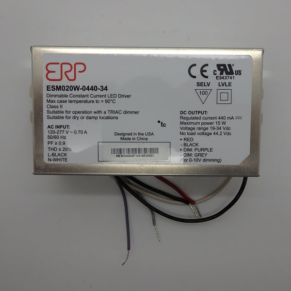ERP Power 15W 19-34V 440mA Dimmable Constant Current LED Driver ESM020W-0440-34