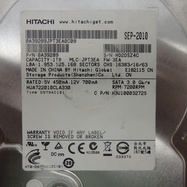 Hitachi 1TB 7.2K SATA 3.0GB/s 3.5" Hard Drive HUA722010CLA330