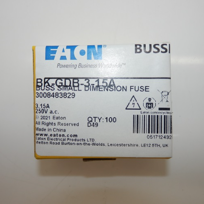 Pack Of 100 Eaton Bussmann Series 3.15A 250V Small Dimension Fuse BK-GDB-3-15A