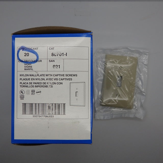 20 Pack - Leviton 1-Gange Standard Ivory Toggle Device Switch Wallplates 80701-I