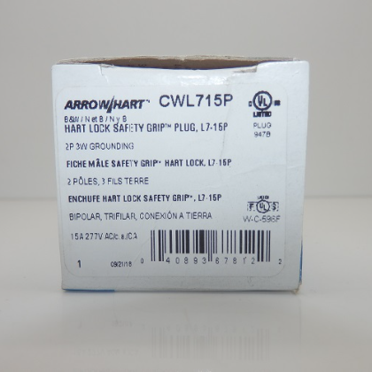 Eaton/Arrow Hart 15A 277VSafety Locking Grip Plug CWL715P