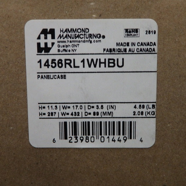 Hammond 17 x 11.3 x 3.5" Aluminum Blue-White Sloping Enclosure 1456RL1WHBU