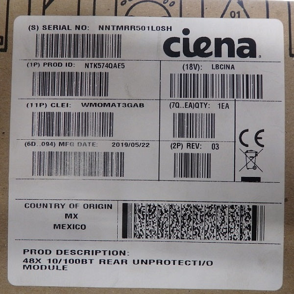 Ciena 48X 10/100BT Rear Unprotected I/O Module NTK574QAE5