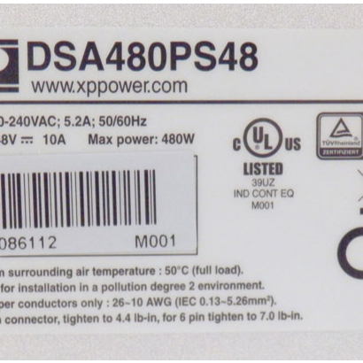XP Power DSA480PS48 480 Watt Slim DIN Rail Power Supply