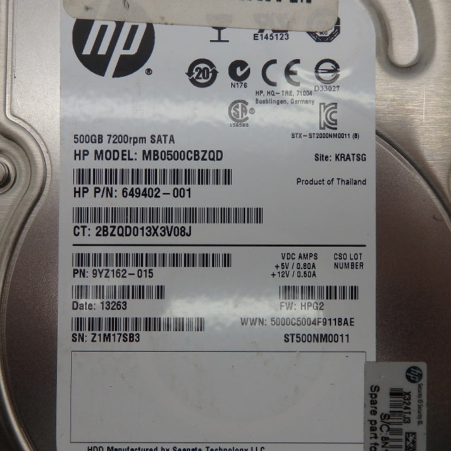 HP 649402-001 500GB 7.2K 3.5" SATA Hard Drive ST500NM0011