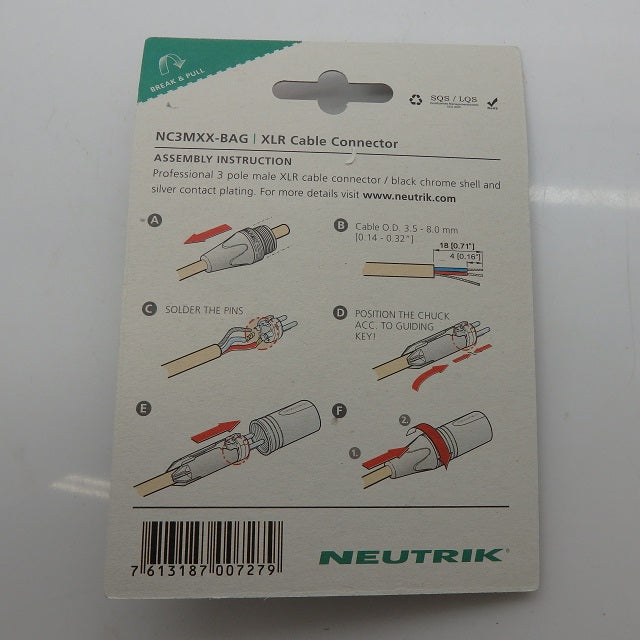 5 Pack of Neutrik 3-Pin XLR Male Cable Mount Connectors NC3MXX-BAG