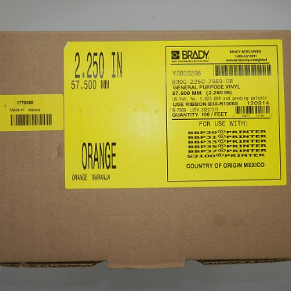 Brady Orange Lable Printer Tape B30C-2250-7569-OR