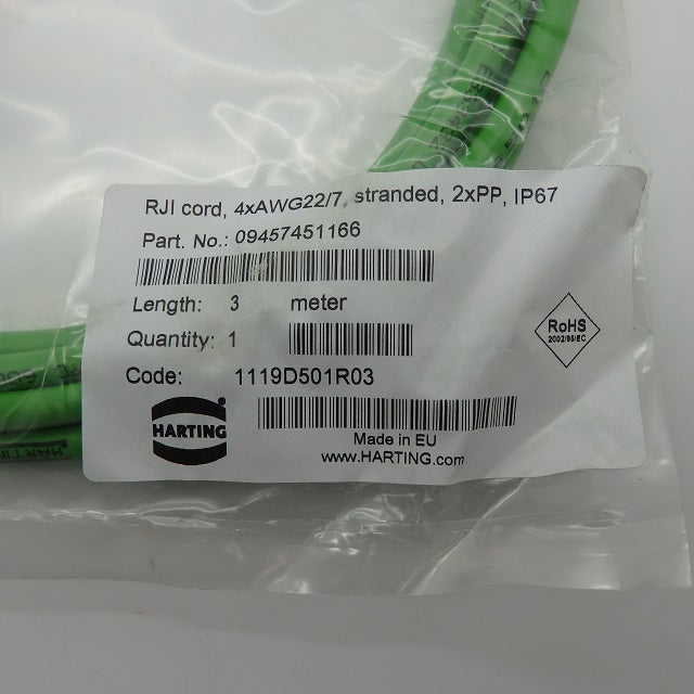 Harting Green 3m RJ45 to RJ45 Cat5 Straight Ethernet Cable 09457451168