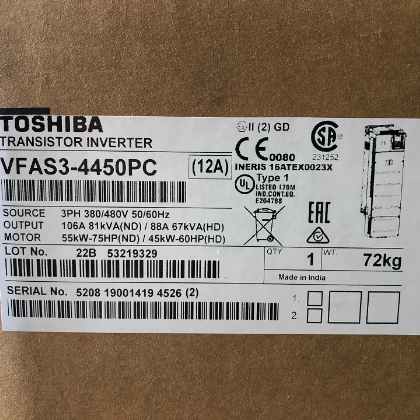 Toshiba 3PH 380/480V 50/60Hz Transistor Inverter VFAS3-4450PC