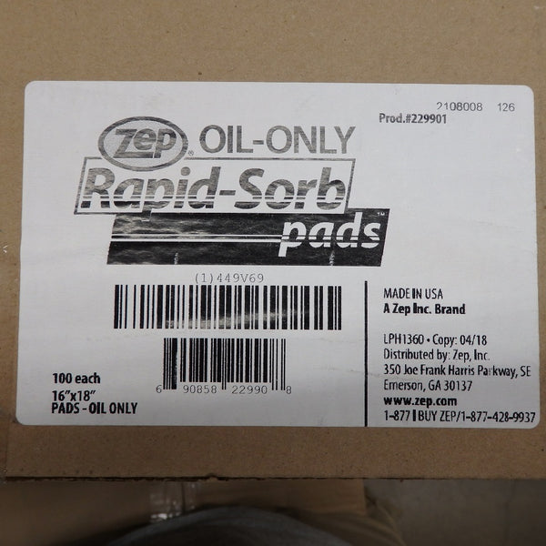 100 Pack of Zep 16" x 18" White Oil-Only Rapid-Sorb Pads 229901