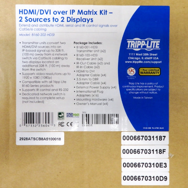 Tripp-Lite HDMI/DVI Over IP Matrix Kit - 2 Sources to 2 Displays B160-202-HDSI