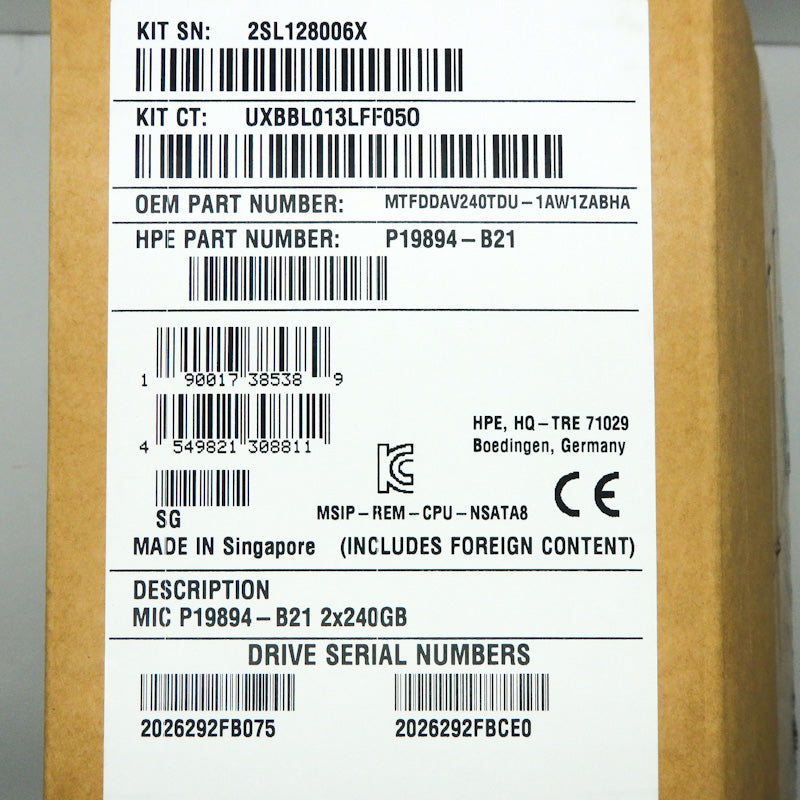 HPE Dual 240GB SATA 6G Read Intensive M.2 To SFF SCM 5300B SSD Kit P19894-B21